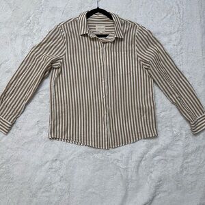 Sezane Tomboy Shirt linen striped ecru/camel  NWT size Fr 40 US 8